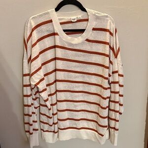 GAP White and Brown Striped Sweater